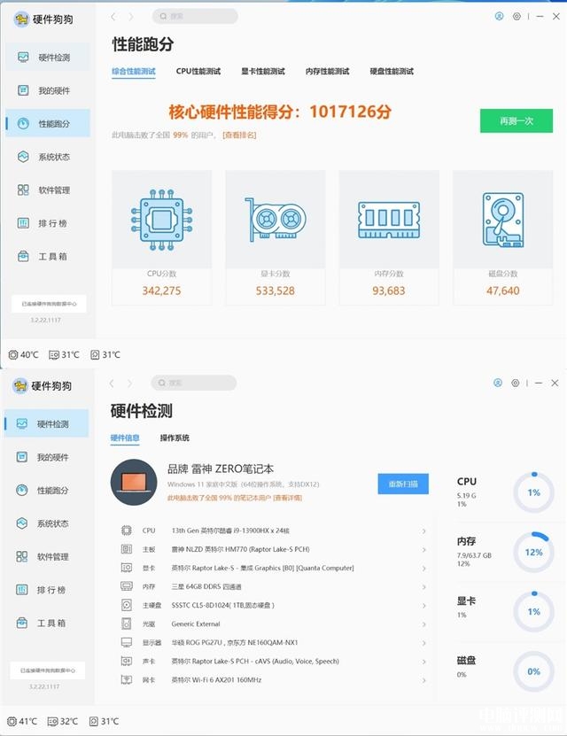 雷神ZERO 2023游戏本(i9 13900HX+RTX4080)评测，笔记本评测网（bjbpc.com）