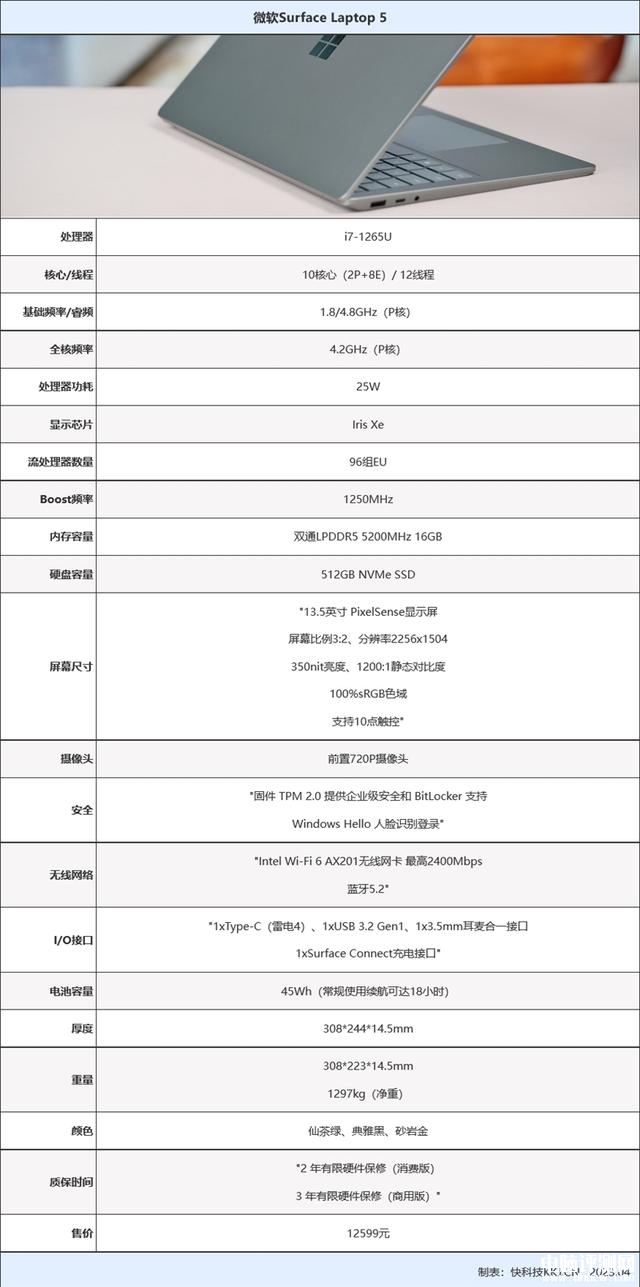 微软Surface Laptop 5轻薄本（i7 1255U）评测，笔记本评测网（bjbpc.com）