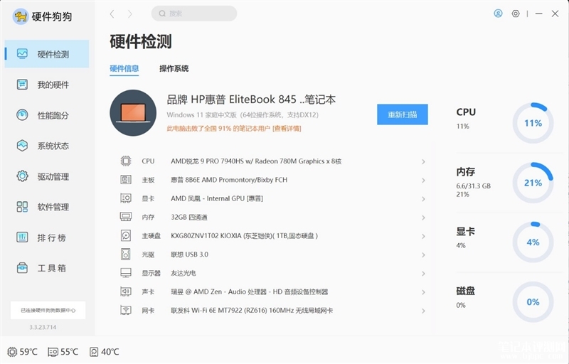 惠普战X 2023锐龙版笔记本(R9-PRO 7940HS)评测，笔记本评测网（bjbpc.com）