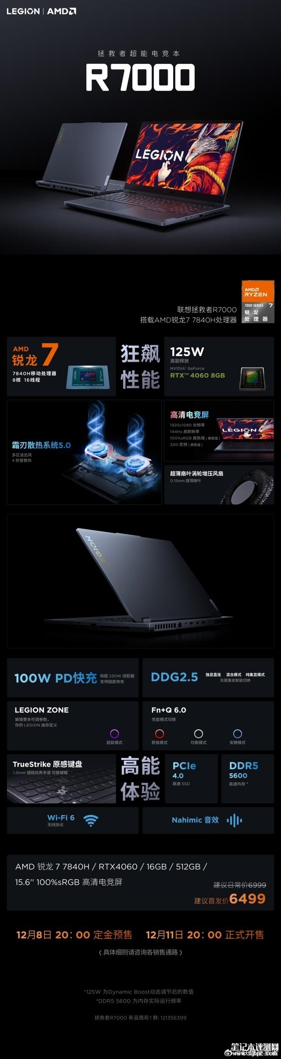 联想新款拯救者R7000明天开启预售 R7 7840H+RTX 4060首发优惠价6499元，笔记本评测网（bjbpc.com）