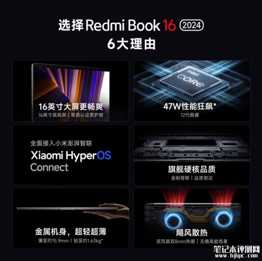 Redmi Book 16 12代酷睿版上架销售 i5-12450H、47W性能释放售价3399元起，笔记本评测网（bjbpc.com）