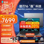 城市补贴 雷神猎刃16笔记本（i7-14650HX RTX4060 32G 1TB）仅需6159.2元