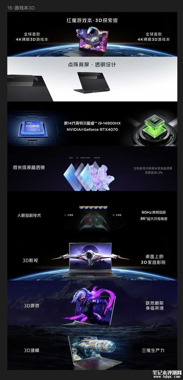 红魔游戏本3D探索版发布 全球首款4K裸眼3D游戏本，笔记本评测网（bjbpc.com）