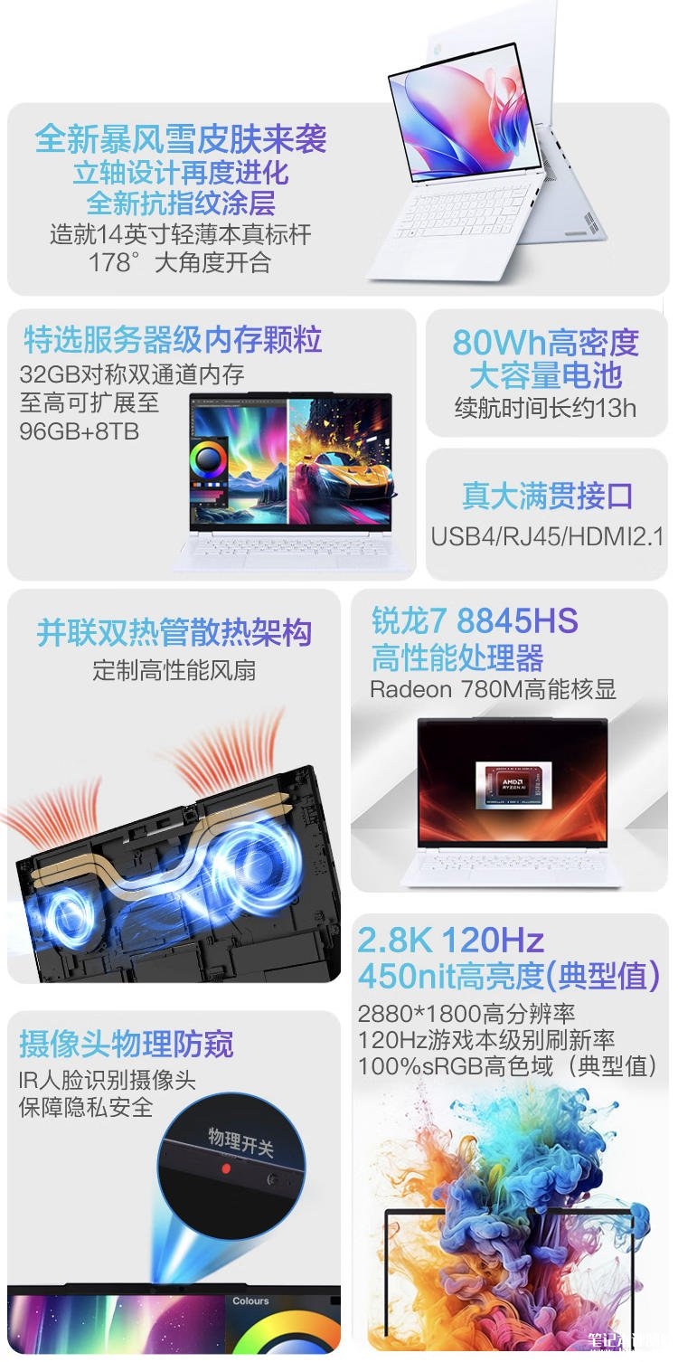 机械革命无界14X暴风雪笔记本新配置上市 白色键盘R7-8845HS+32G+1T售价4699元，笔记本评测网（bjbpc.com）