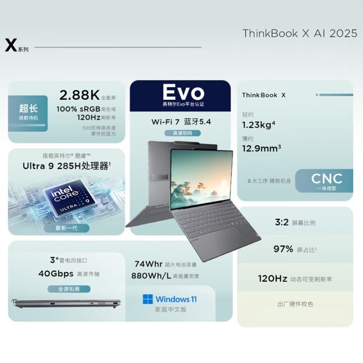618高性能AI办公本 ThinkBook X 2025（酷睿Ultra9 285H 32G 1T）国补价格7199.2元，笔记本评测网（bjbpc.com）