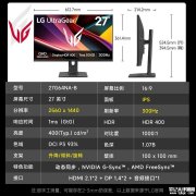 LG 27G64NA显示器上架 27英寸+2K+300Hz售价1349元