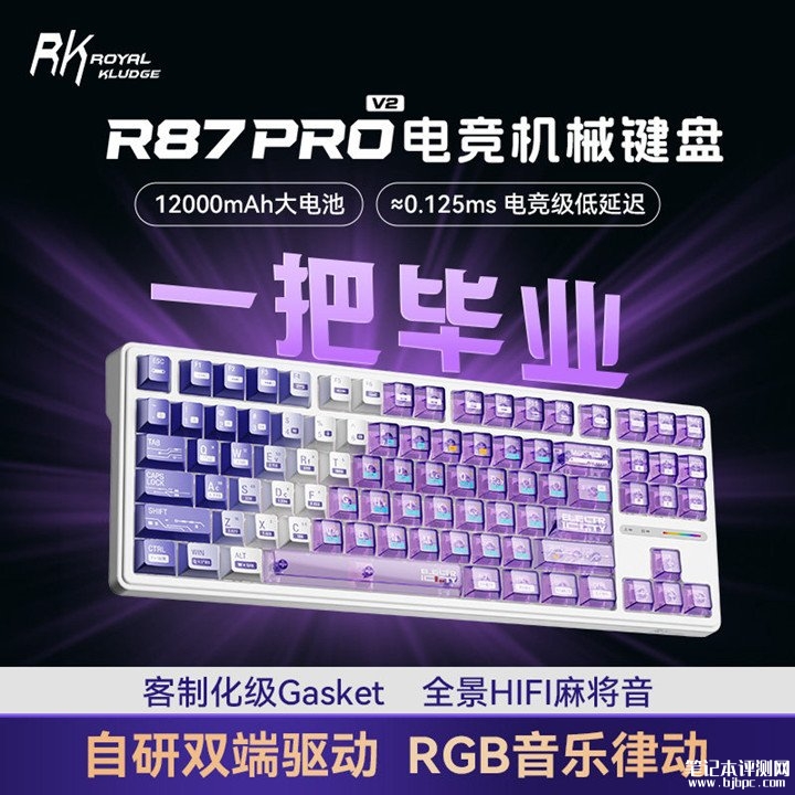 RK R87Pro v2机械键盘上架销售 三模链接+双8kHz回报率,笔记本评测网(bjbpc.com)