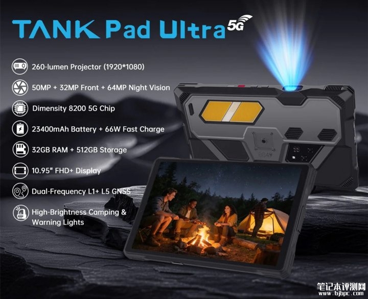 8849 Tank Pad Ultra平板电脑发布 内置投影仪+夜视仪功能，笔记本评测网（bjbpc.com）