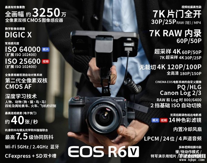 佳能EOS R6 V相机发布 3250万像素+7K RAW录制价格13999元,笔记本评测网(bjbpc.com)