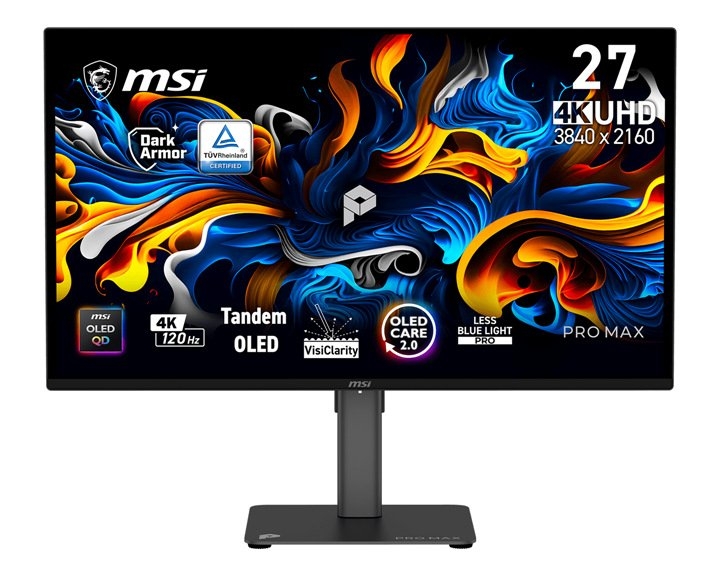 微星PRO MAX 271UPX12G显示器上架销售 26.5英寸三星四代QD-OLED面板+UHD 120Hz,笔记本评测网(bjbpc.com)