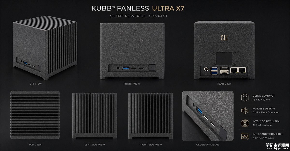 法国Bleu Jour Kubb Fanless迷你主机发布 酷睿Ultra X7 358H+被动散热,笔记本评测网(bjbpc.com)