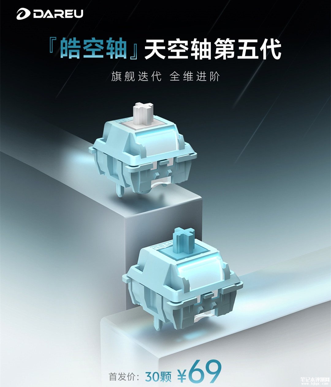 达尔优皓空轴机械轴体上架销售:天空轴五代迭代首发价格30颗69元,笔记本评测网(bjbpc.com)