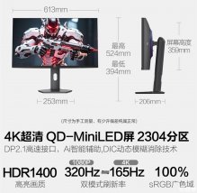 HKC神盾27U165B显示器上架销售：27英寸+4K 165Hz/FHD 320Hz双模价格3199元