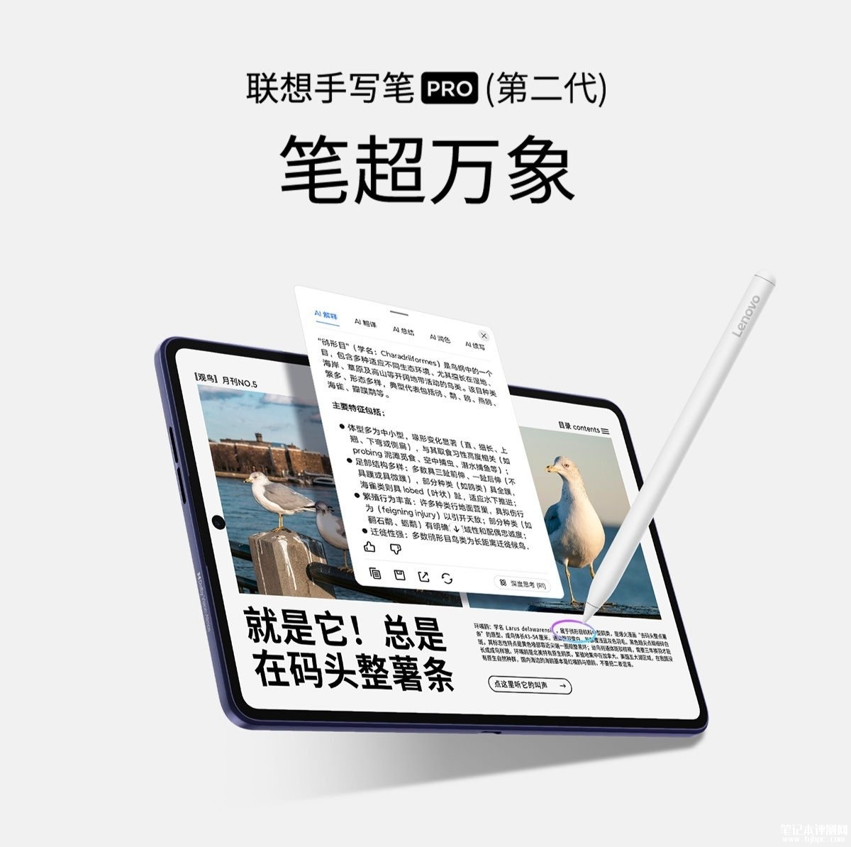 联想手写笔Pro第二代发布:支持振动反馈真纸触感,笔记本评测网(bjbpc.com)