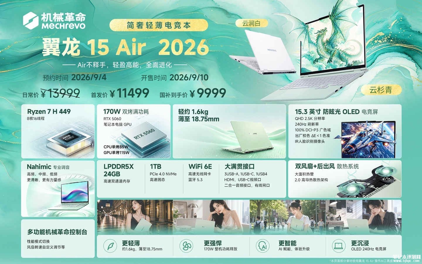机械革命翼龙15 Air 2026笔记本新配置上架销售:锐龙7 H 449+RTX5060国补价格9999元,笔记本评测网(bjbpc.com)