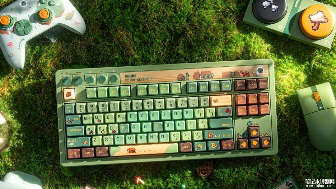八位堂森林奇境主题Retro87机械键盘/Retro R8鼠标上架销售：像素森林复古风桌搭，笔记本评测网（bjbpc.com）