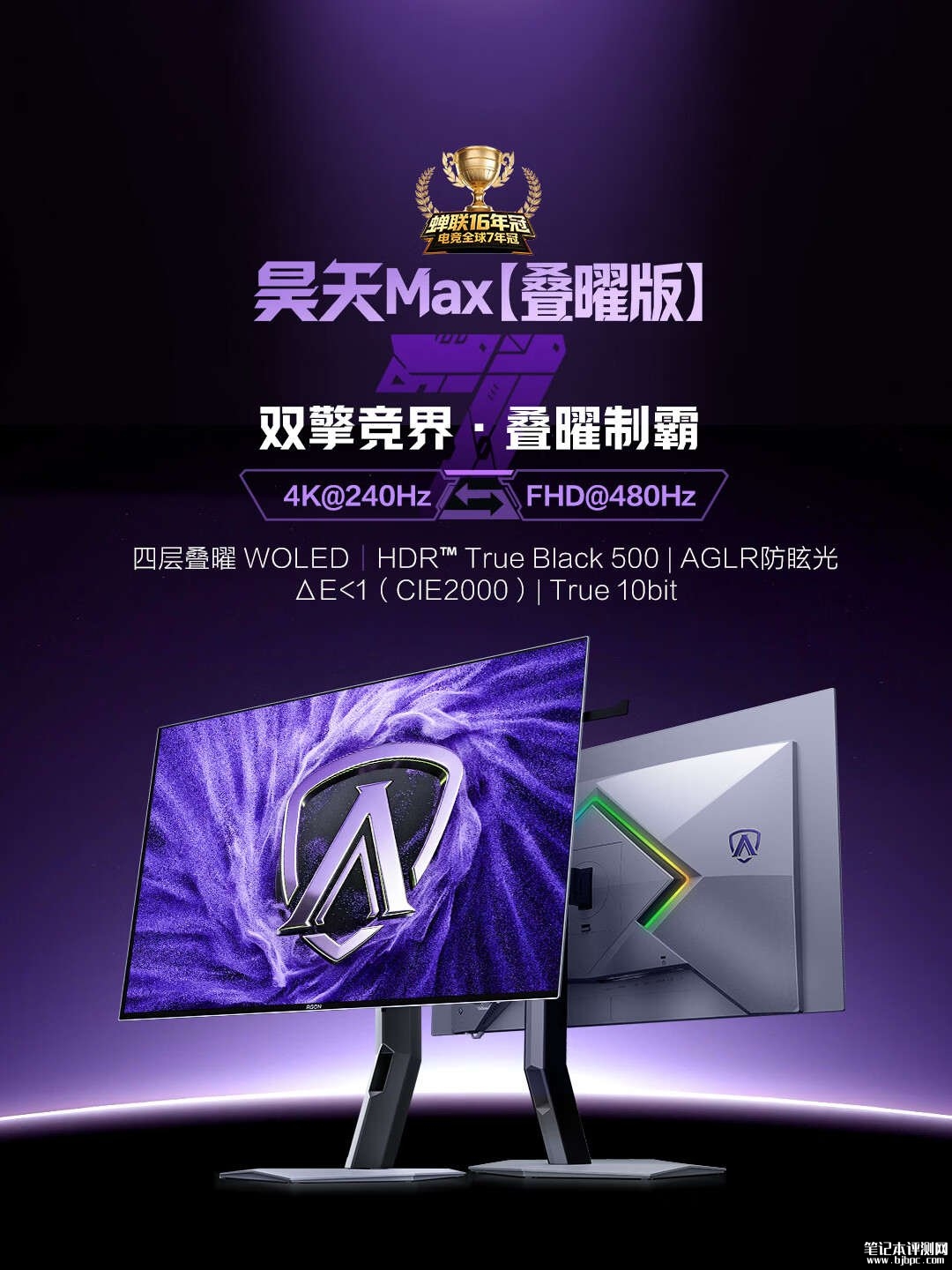 AOC AGP327UZD叠曜版显示器开售:31.5英寸+4K 240Hz/FHD 480Hz双模国补价格6499元,笔记本评测网(bjbpc.com)