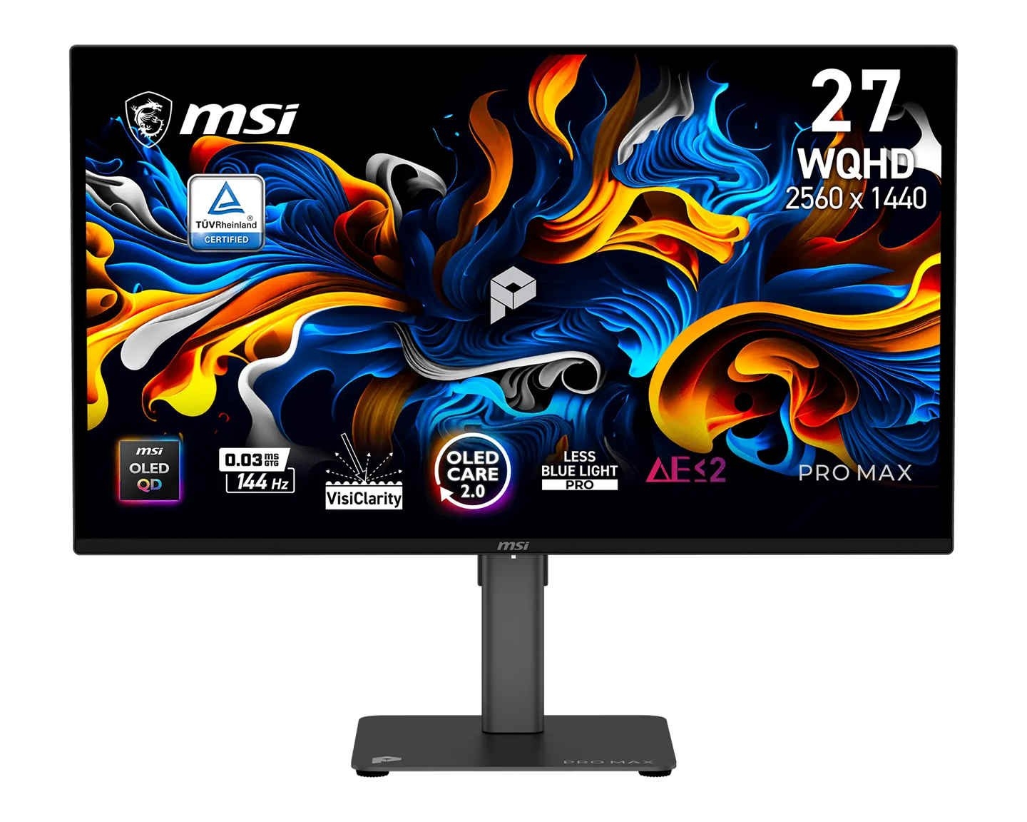微星PRO MAX 271QPX14G显示器发布:26.5英寸雾面QD-OLED面板+WQHD 144Hz ,笔记本评测网(bjbpc.com)