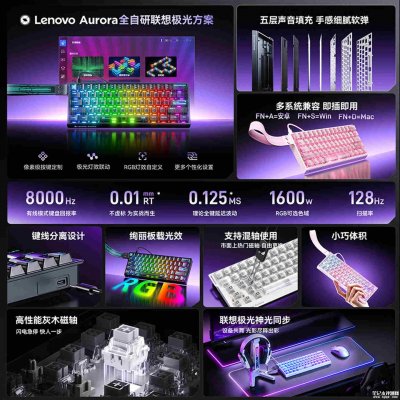 联想极光键盘GK10 RT60有线版上市：灰木磁轴规格8kHz回报率价格199元